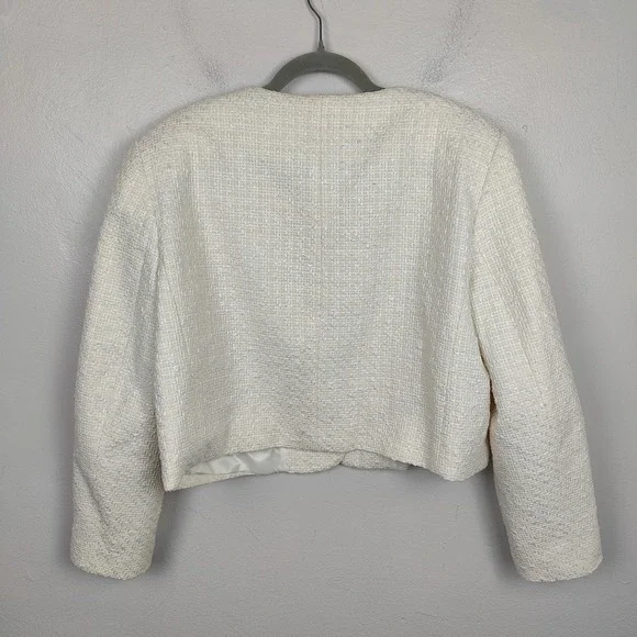 Zara Textured Jacket Womens XL Cream‎ Gold Button Preppy Classic Tweed Holiday - Picture 5 of 9